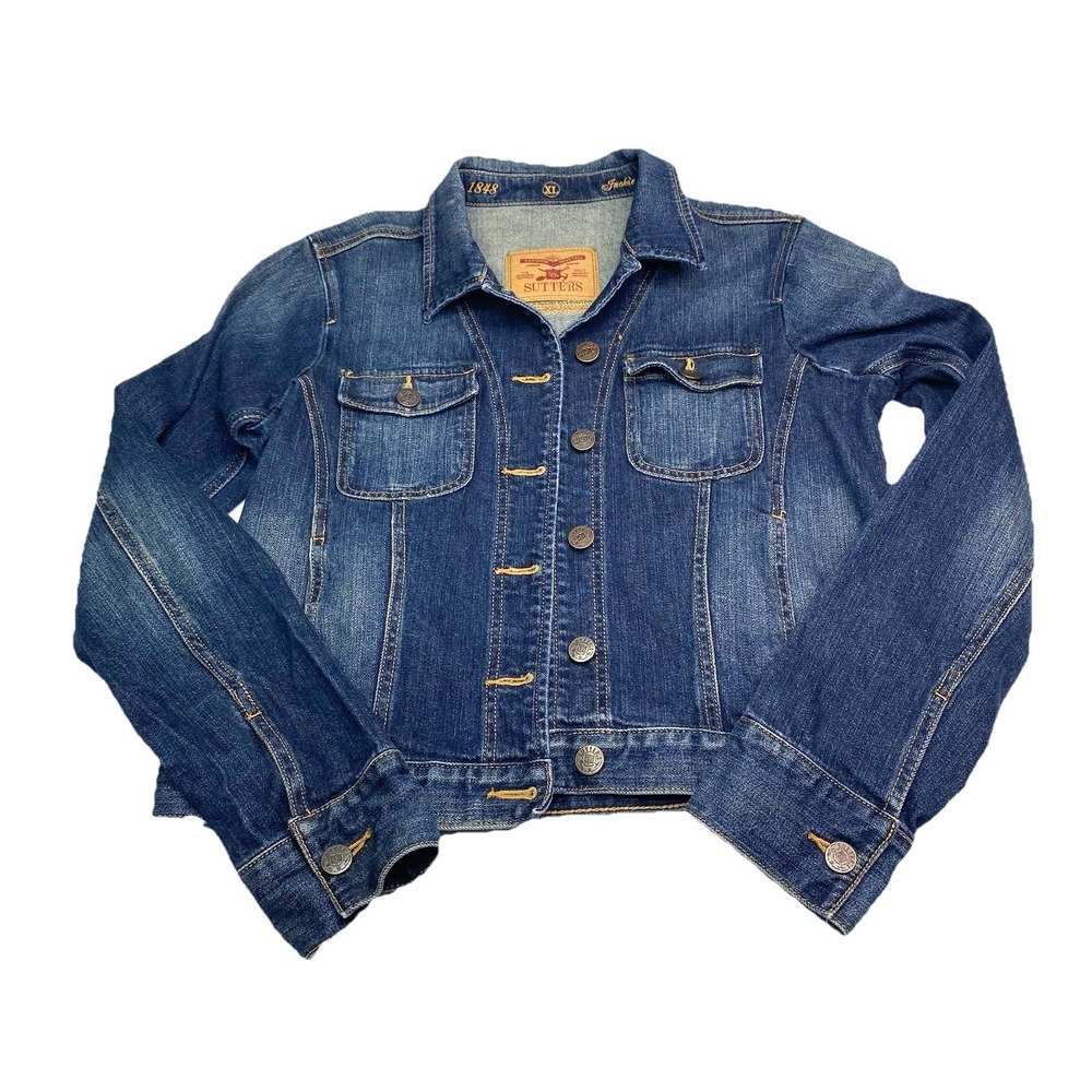 Sutters Jackie Denim Jacket Womens XL Blue Medium Wash Trucker Cotton Stretch